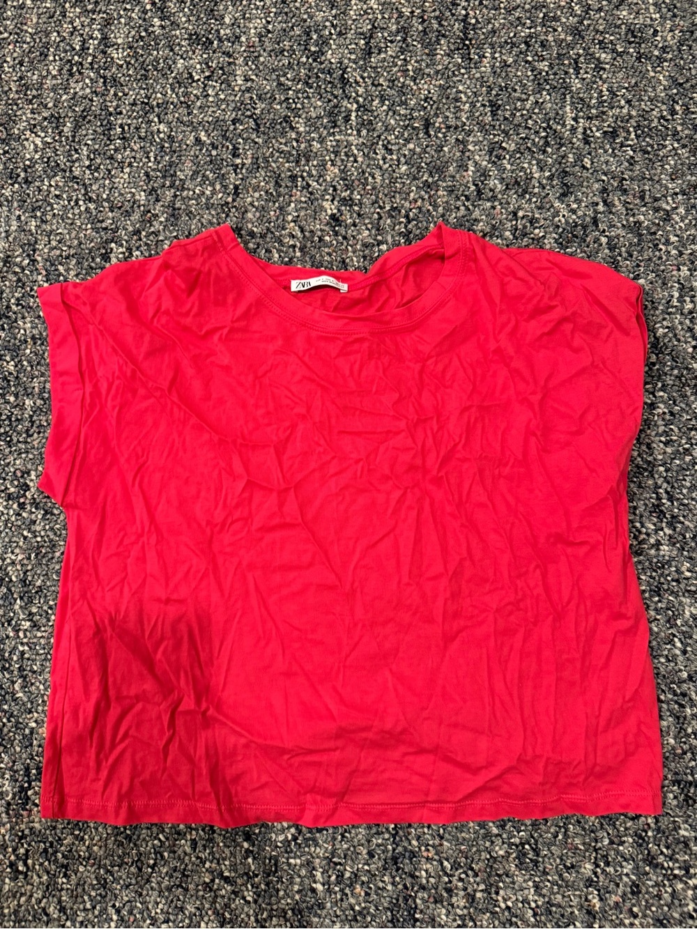 Zara Bright Red Cropped Crewneck Tee